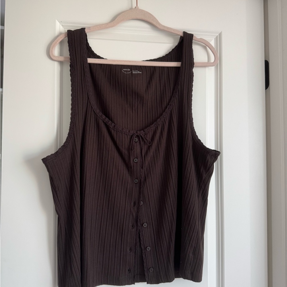Aerie Dark Brown Button-Front Tank Top